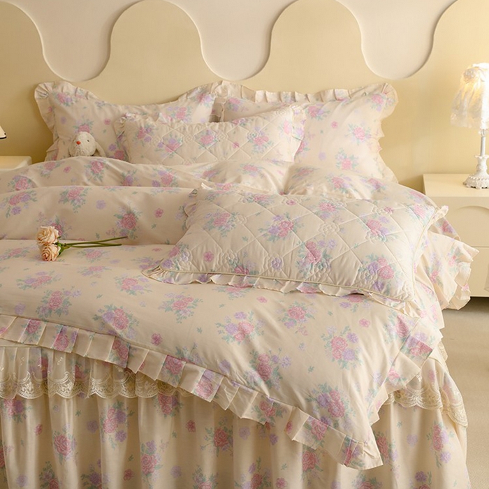 91家纺网 家纺一手货源 找家纺 美达家纺 2025新款全棉印花床裙四件套 幽香私语黄