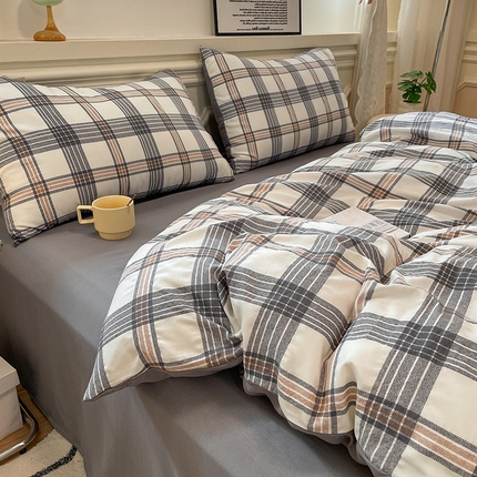 91家纺网 家纺一手货源 找家纺 （总）盛秋家纺 2025新款水洗棉格子条纹系列四件套【易安阁】