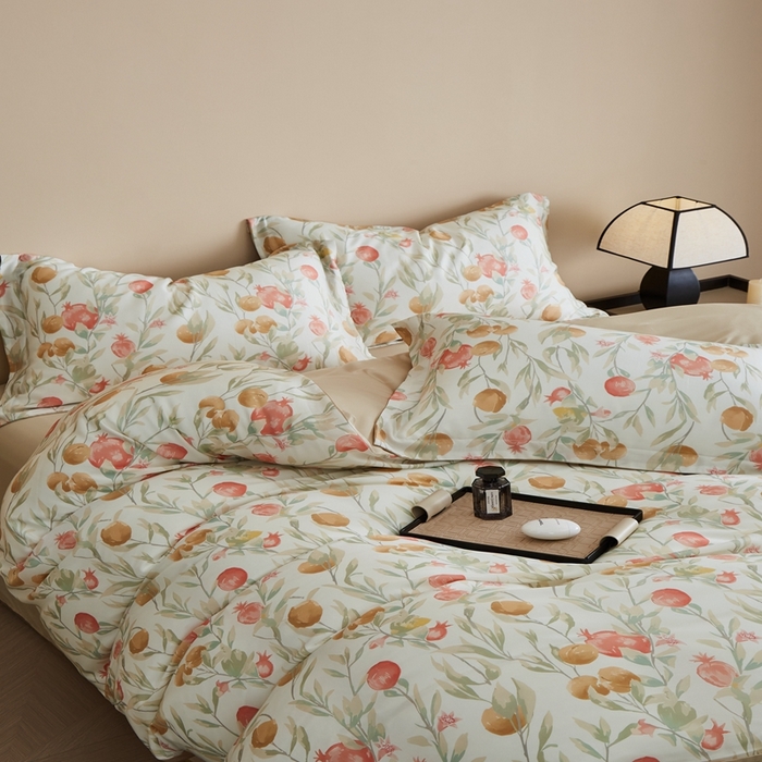 91家纺网 家纺一手货源 找家纺 顾家家居 2025新款莱塞尔数码印花四件套 丝丝花语