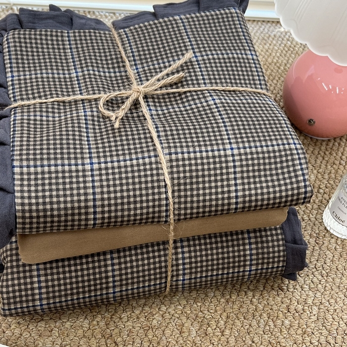 91家纺网 家纺一手货源 找家纺 荣轩 2024新款全棉印花双层纱四件套 皱皱纱花边款 指尖艺术