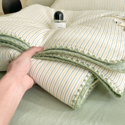 一加一 2025新款A类全棉华夫格色织提花娜雅醋酯纤维夏被四件套-简韵条 简韵条-绿