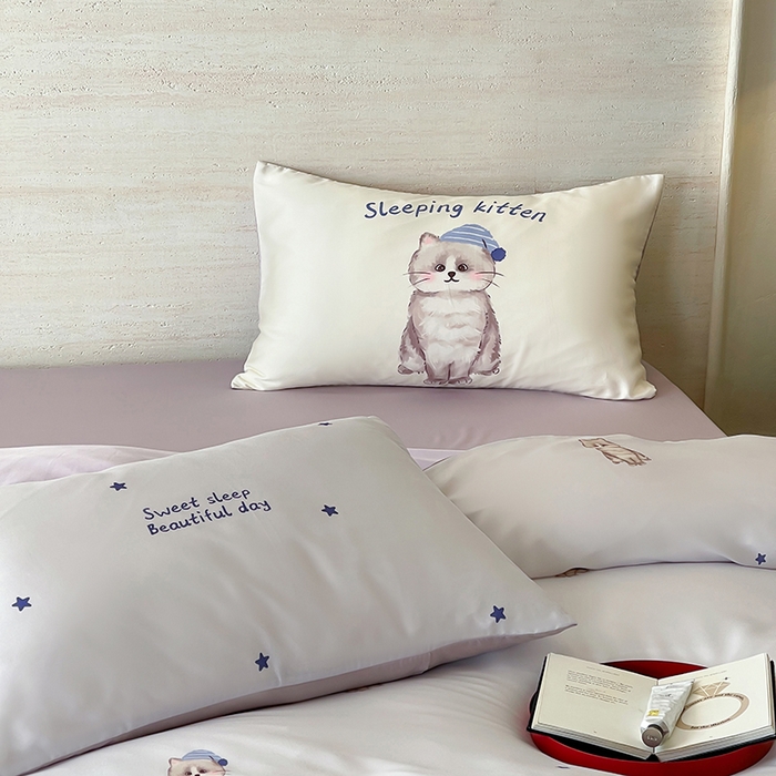 91家纺网 家纺一手货源 找家纺 （总）赫帛 2025新款60支天丝四件套-晚安小猫