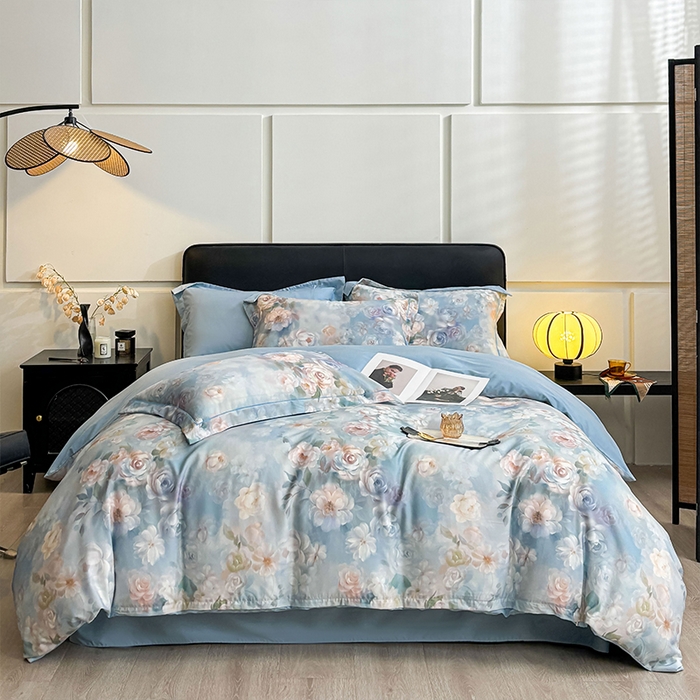 91家纺网 家纺一手货源 找家纺 帛美家纺 2025新款40S莱赛尔天丝棉数码印花四件套 缤纷花韵