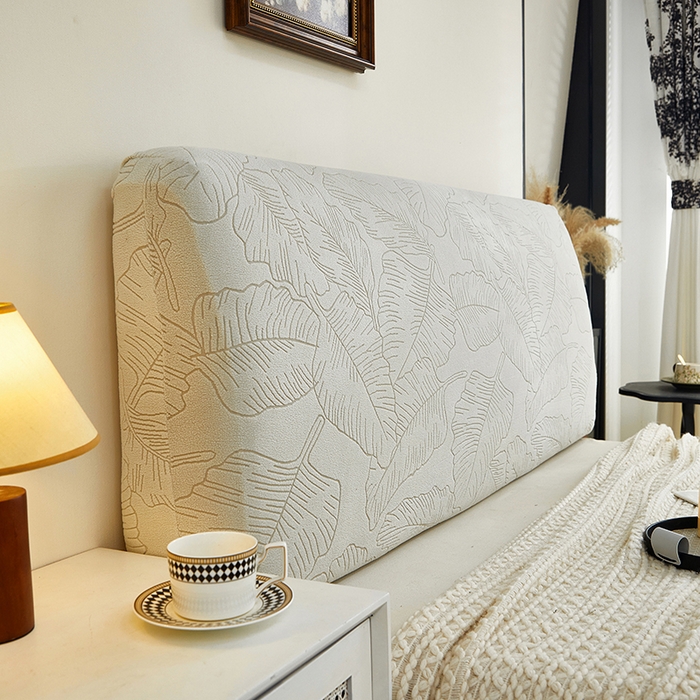 91家纺网 家纺一手货源 找家纺 逐日沙发套 2025新款提花绒床头罩-叶沙 浅灰