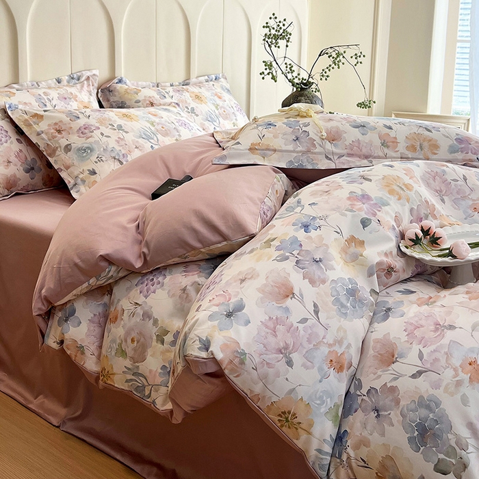 91家纺网 家纺一手货源 找家纺 梧桐树 2025新款100%全棉60S长绒棉套件 S32珍珠少女-米