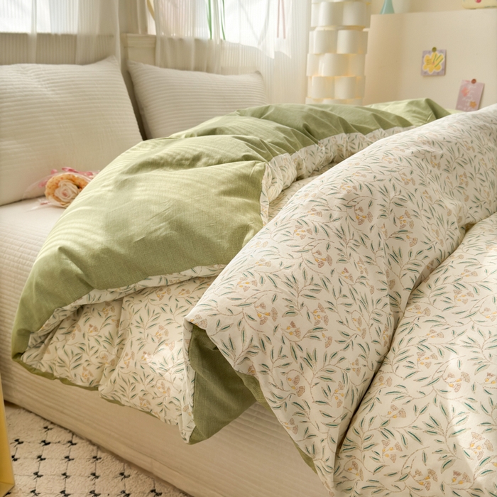 91家纺网 家纺一手货源 找家纺 清雅福 2025全棉13372小清新四件套和单被套早春系列第二批--单被套 绿茵