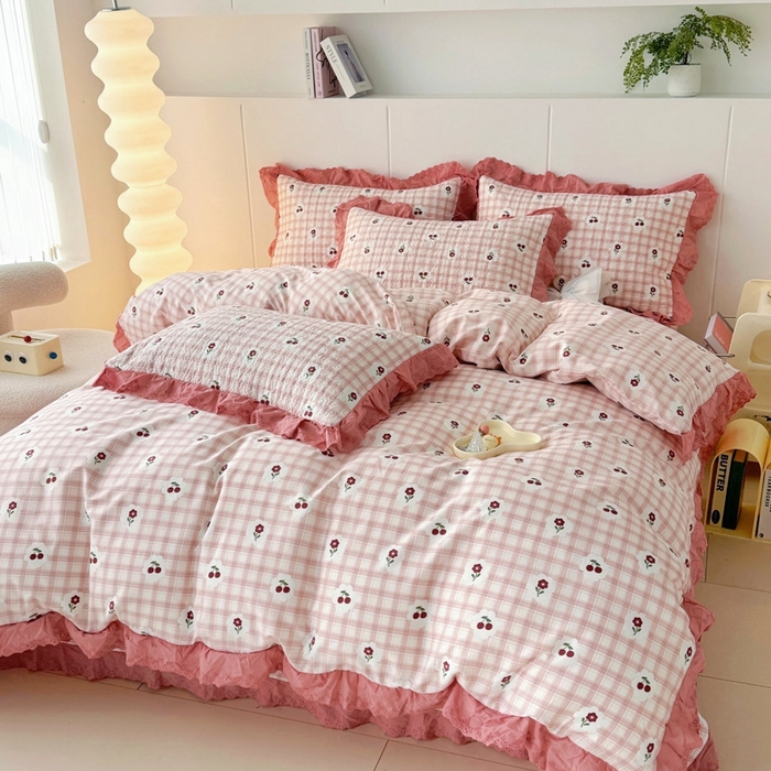 91家纺网 家纺一手货源 找家纺 添越 2024新款纯棉砂洗床盖沁心花语