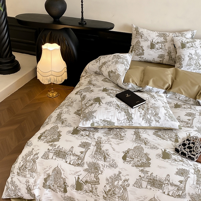 91家纺网 家纺一手货源 找家纺 赫帛 2025新款赫本猫联名系列四件套-南法庄园 南法庄园-复古绿