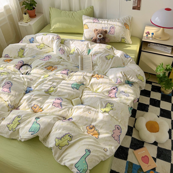 91家纺网 家纺一手货源 找家纺 仟人梦 2025新款水洗棉印花四件套 恐龙日记