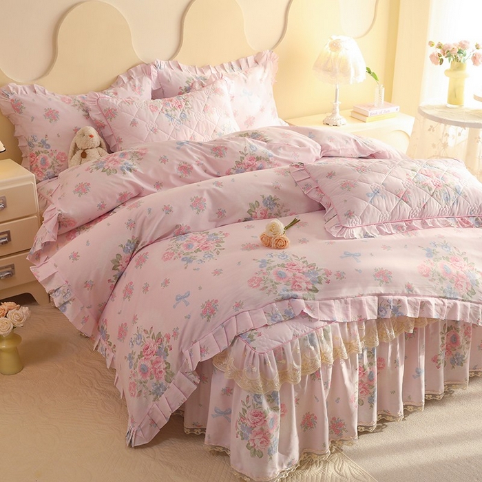 91家纺网 家纺一手货源 找家纺 美达家纺 2025新款全棉印花床裙四件套 夏花依旧