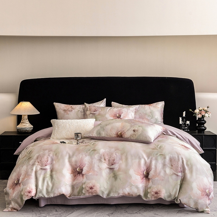 91家纺网 家纺一手货源 找家纺 立奥被业 2025新款60S数码印花四件套四件套 微澜-紫