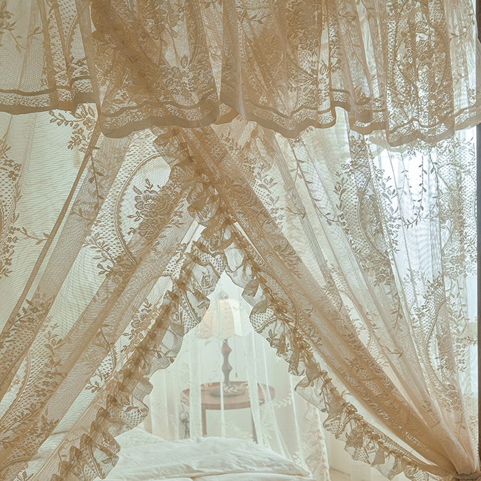 91家纺网 家纺一手货源 找家纺 都市缘蚊帐 2025新款A902穿杆落地宫廷蚊帐烤漆支架款 902薇尔庄园-奶油杏