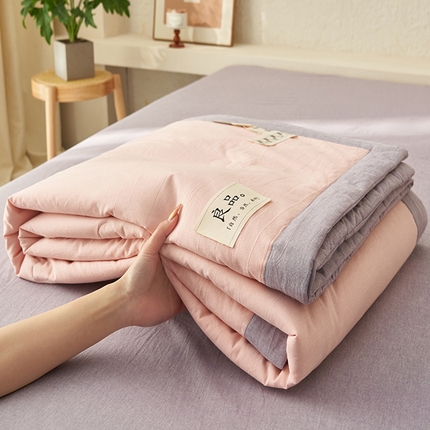 一加一家纺2025新款A类全棉色织水洗棉双拼蚕蛹蛋白夏被四件套 粉紫色