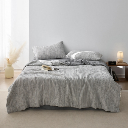 91家纺网 家纺一手货源 找家纺 （总）一加一 2025新款水洗色织提花全棉三层纱无印风蚕蛹蛋白夏被四件套