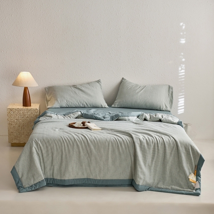 91家纺网 家纺一手货源 找家纺 （总）一加一 2025新款A类亲肤棉色织条大豆纤维夏被四件套