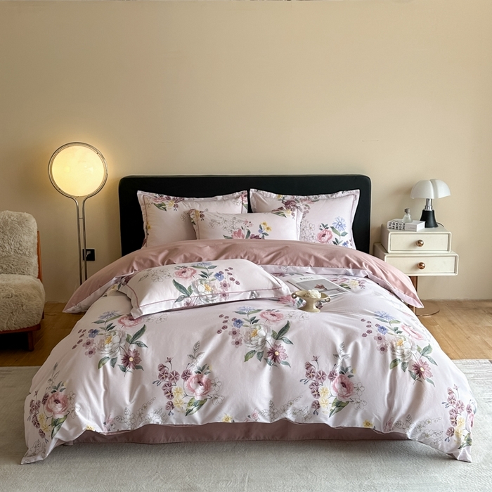 91家纺网 家纺一手货源 找家纺 格里芬家纺 2025新款全棉四件套13376纯棉印花四件套 暗香-粉