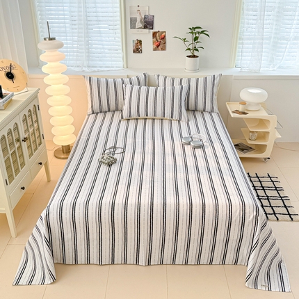 眠博士2025新款全棉老粗布床单 老粗布床单-条纹灰