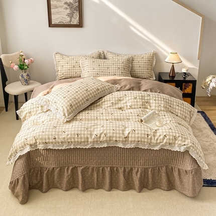 91家纺网 家纺一手货源 找家纺 （总）梦可莱家居 2025新款全棉韩版蕾丝边床盖四件套