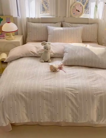 91家纺网 家纺一手货源 找家纺 清雅福 2025全棉13372小清新四件套和单被套早春系列第二批--四件套 渡心