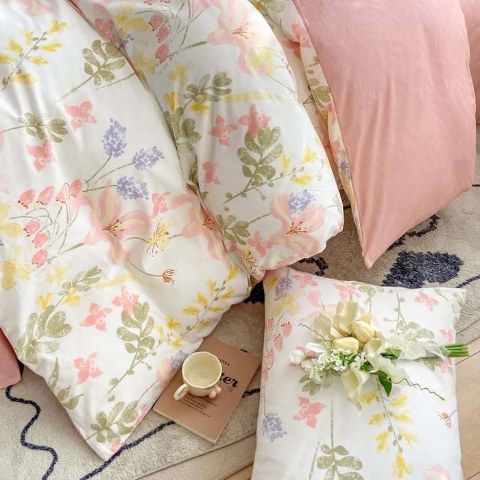 91家纺网 家纺一手货源 找家纺 帅露家纺 2025开春新品全棉喷气13070小清新印花纯棉全棉四件套 浮春绘