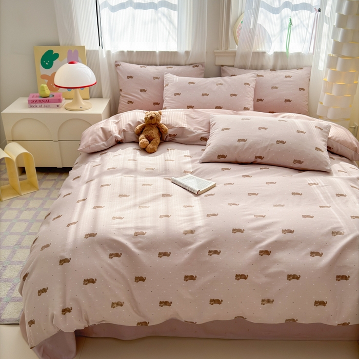 91家纺网 家纺一手货源 找家纺 清雅福 2025全棉13372小清新四件套和单被套早春系列第二批--单枕套 喵小喵·咖