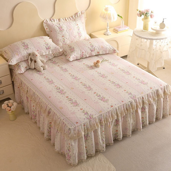 91家纺网 家纺一手货源 找家纺 美达家纺 2025新款全棉印花单床裙 少女心结