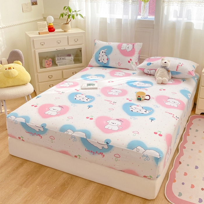 91家纺网 家纺一手货源 找家纺 芷凡家纺 2025新款水洗云朵棉印花床笠 甜蜜宝贝