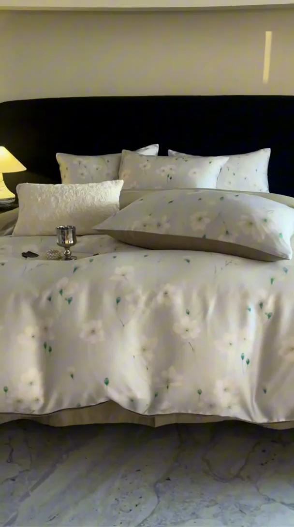 91家纺网 家纺一手货源 找家纺 立奥被业 2025新款60S数码印花四件套四件套 沁语-绿