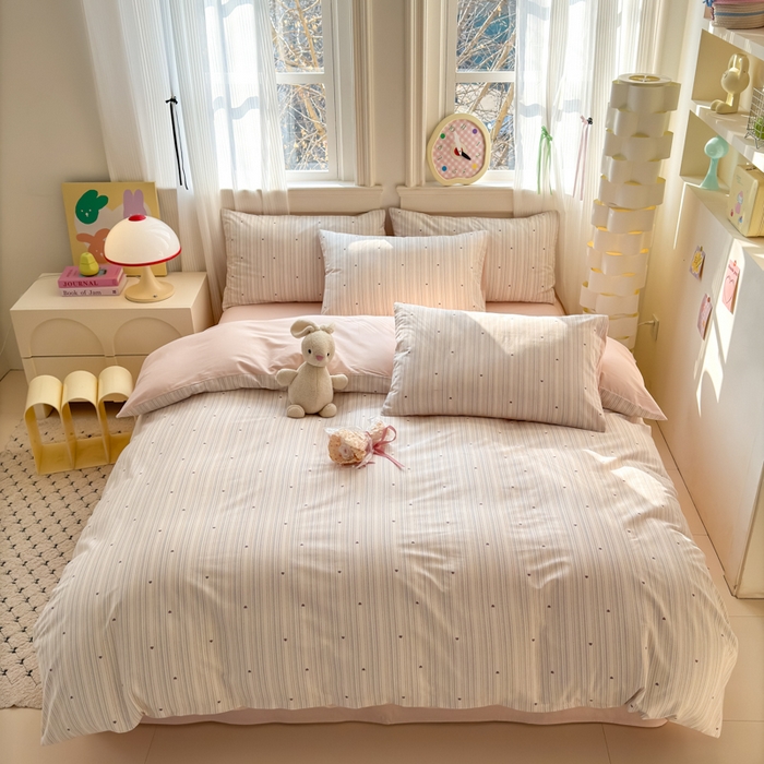 91家纺网 家纺一手货源 找家纺 清雅福 2025全棉13372小清新四件套和单被套早春系列第二批--四件套 渡心