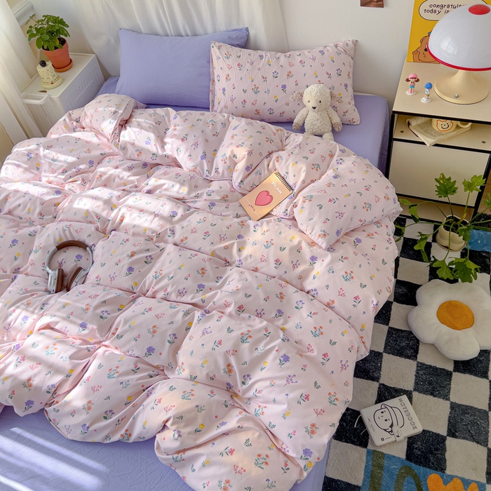 91家纺网 家纺一手货源 找家纺 仟人梦 2025新款水洗棉印花四件套 香奈花语