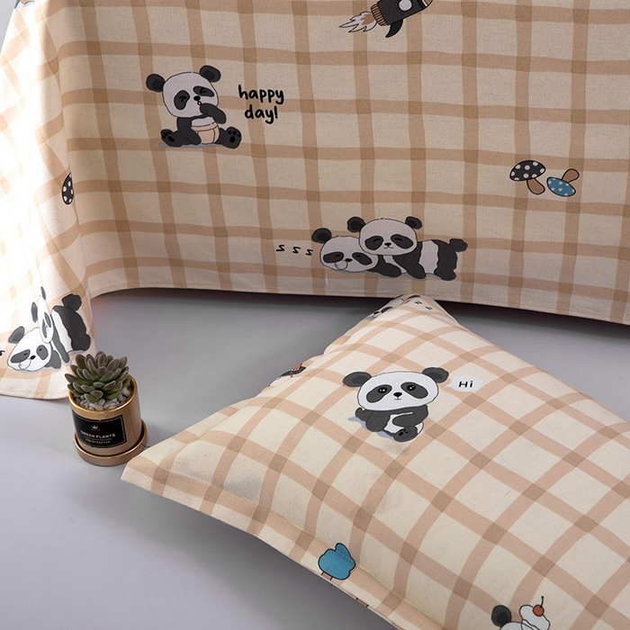 91家纺网 家纺一手货源 找家纺 帛洵2025新款原棉老粗布床单 快乐熊猫