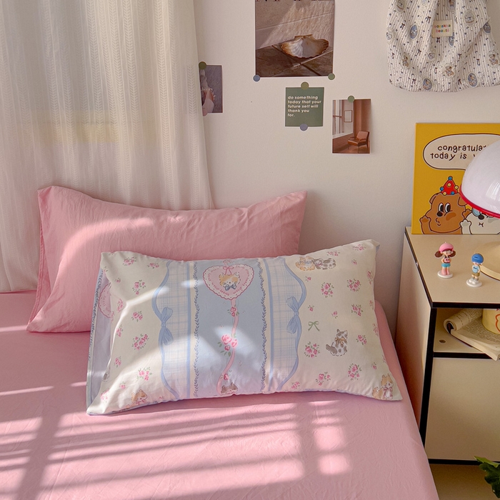 91家纺网 家纺一手货源 找家纺 仟人梦 2025新款水洗棉印花四件套 田园猫