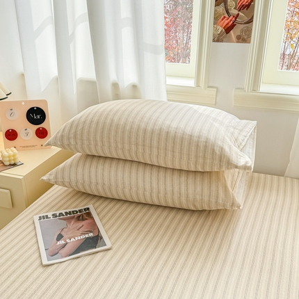 眠博士2025新款全棉双层纱单枕套  双层纱枕套-灰咖条