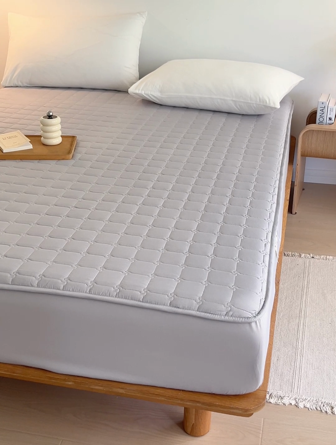 91家纺网 家纺一手货源 找家纺 帕芬鸟2024款A类原棉大豆纤维夹棉床笠 优雅灰