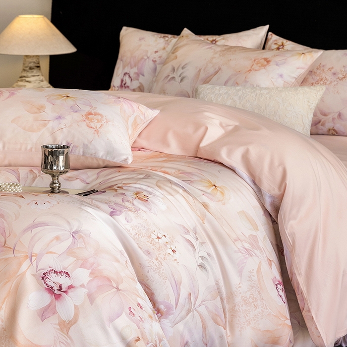 91家纺网 家纺一手货源 找家纺 立奥被业 2025新款60S数码印花四件套四件套 云馥-粉