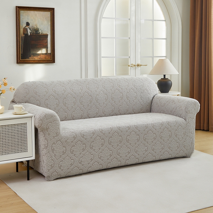 91家纺网 家纺一手货源 找家纺 逐日沙发套 2025新款提花绒沙发套-欧艺 浅灰