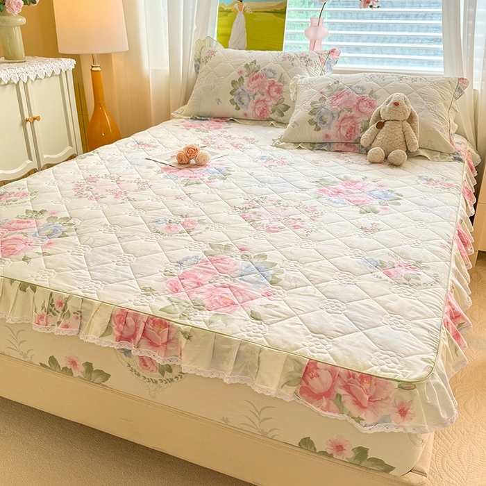 91家纺网 家纺一手货源 找家纺 美达家纺 2025新款全棉印花夹棉床笠 法尔曼玫瑰