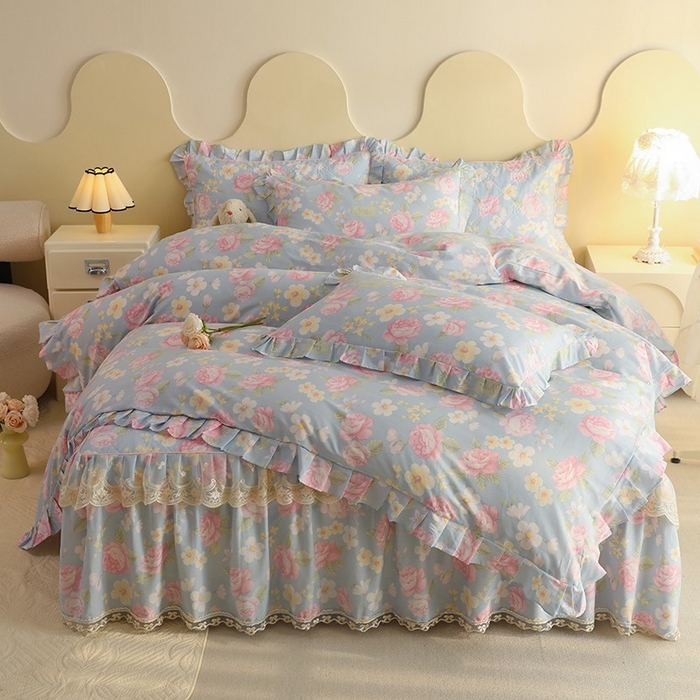 91家纺网 家纺一手货源 找家纺 美达家纺 2025新款全棉印花床裙四件套 纷然花朵