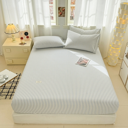 眠博士2025新款 全棉双层纱 单床笠 双层纱床笠-白蓝条