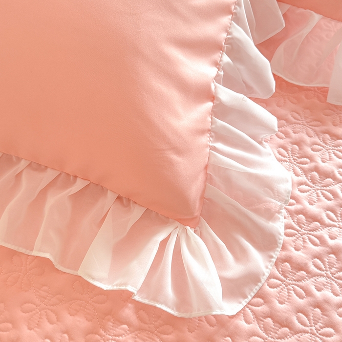 91家纺网 家纺一手货源 找家纺 大麦家纺 2025新款亲肤花边款床盖四件套  甜心小姐-香槟玉