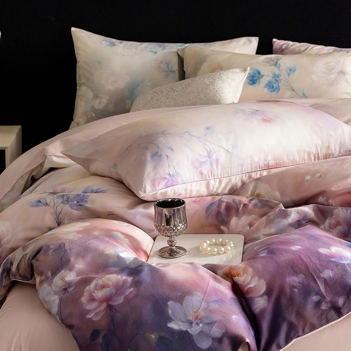 91家纺网 家纺一手货源 找家纺 立奥被业 2025新款60S数码印花四件套四件套 花仙粉