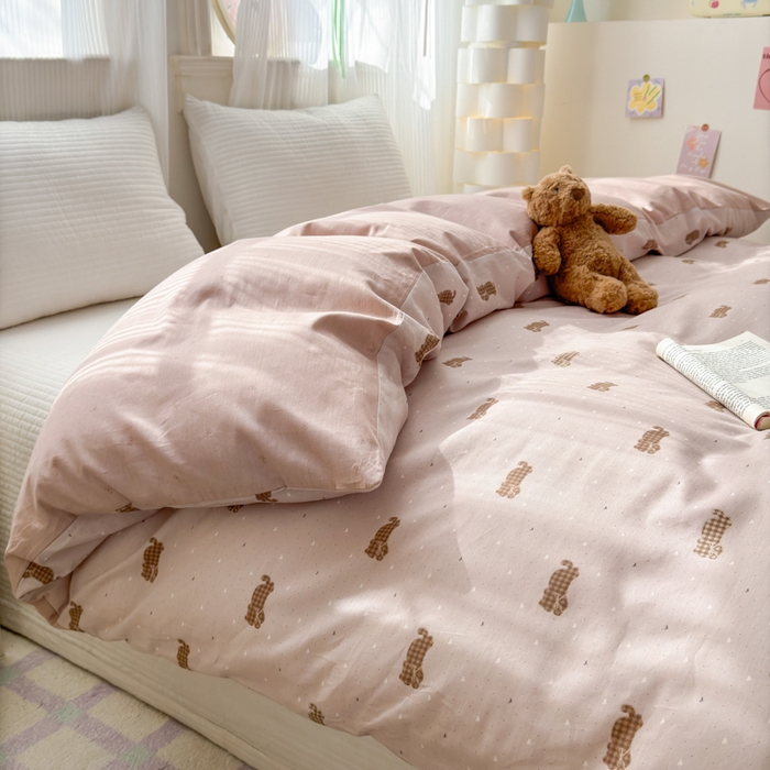 91家纺网 家纺一手货源 找家纺 清雅福 2025全棉13372小清新四件套和单被套早春系列第二批--单被套 喵小喵·咖