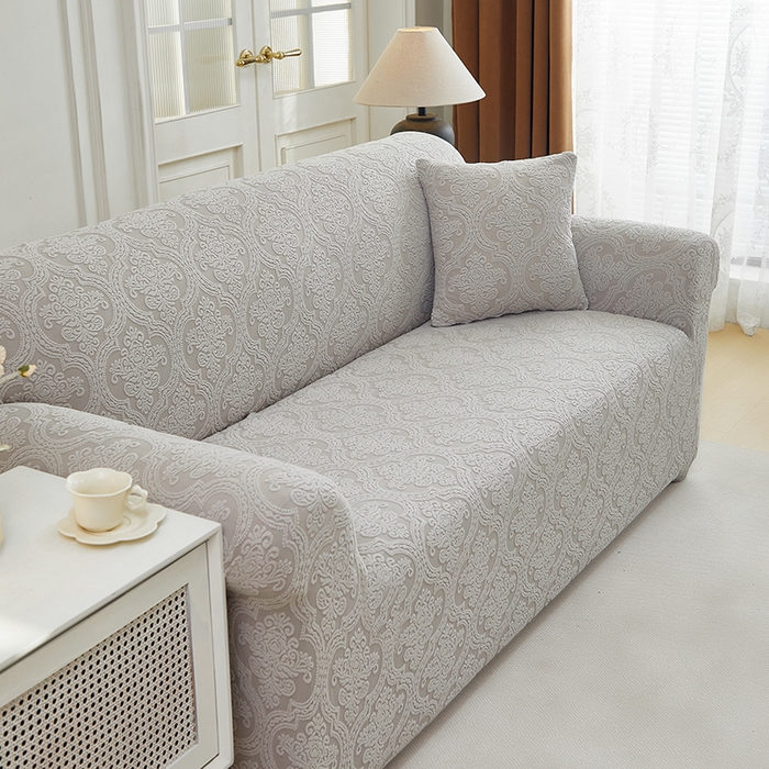 91家纺网 家纺一手货源 找家纺 逐日沙发套 2025新款提花绒沙发套-欧艺 浅灰