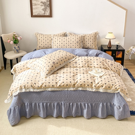 91家纺网 家纺一手货源 找家纺 （总）梦可莱家居 2025新款全棉韩版蕾丝边床盖四件套