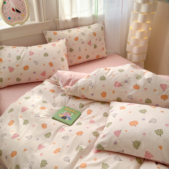 91家纺网 家纺一手货源 找家纺 清雅福 2025全棉13372小清新四件套和单被套早春系列第二批--单被套 南瓜佳人