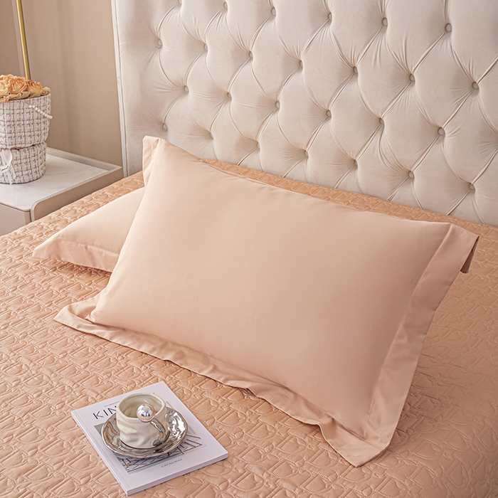 91家纺网 家纺一手货源 找家纺 金喜2025新款100支全棉枕套宽边工艺100S长绒棉枕头套-莫兰迪色系 繁花橙