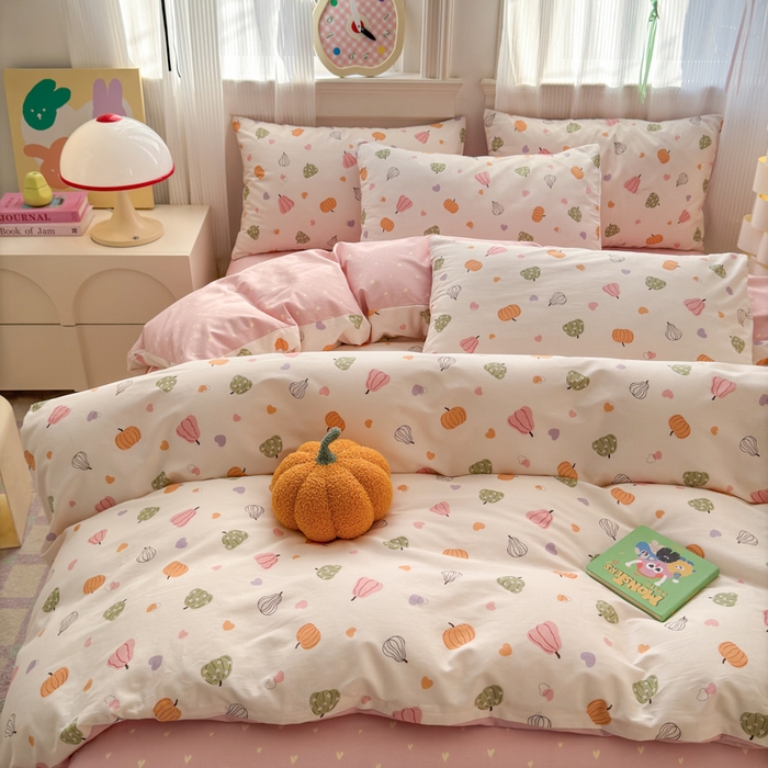 91家纺网 家纺一手货源 找家纺 清雅福 2025全棉13372小清新四件套和单被套早春系列第二批--四件套 南瓜佳人