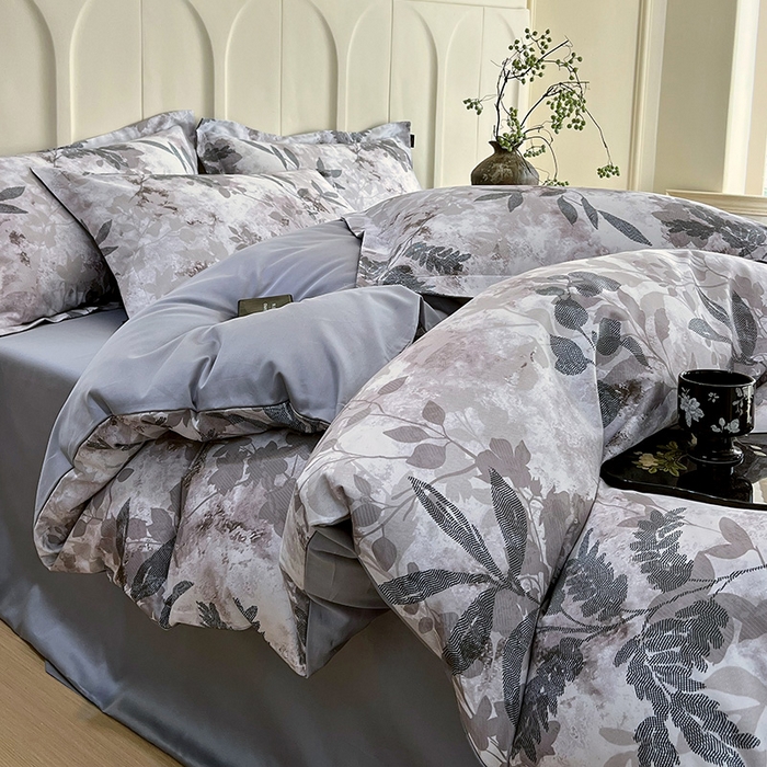 91家纺网 家纺一手货源 找家纺 梧桐树 2025新款100%全棉60S长绒棉套件 S25小雾山雨蓝