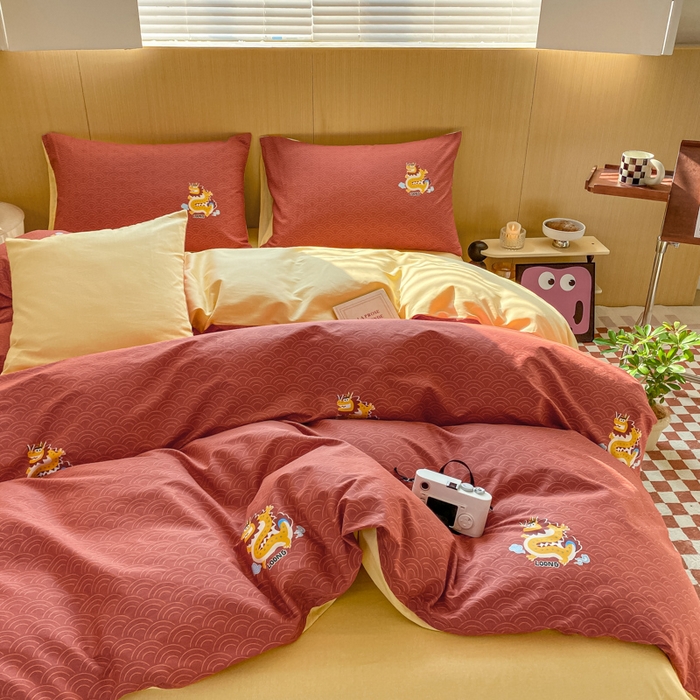 91家纺网 家纺一手货源 找家纺 帅露家纺 2025开春新品全棉喷气13070小清新印花纯棉全棉四件套 飞龙乘云