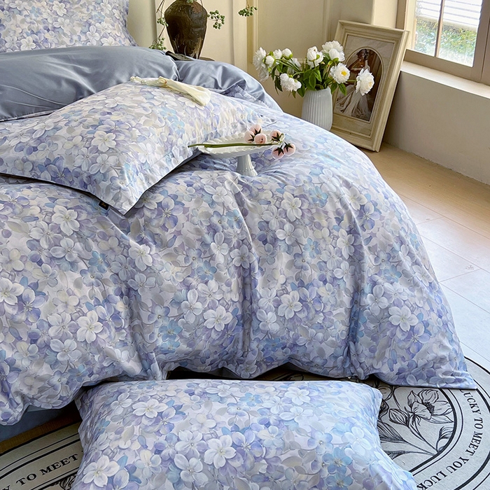 91家纺网 家纺一手货源 找家纺 梧桐树 2025新款100%全棉60S长绒棉套件 S24花雅蓝